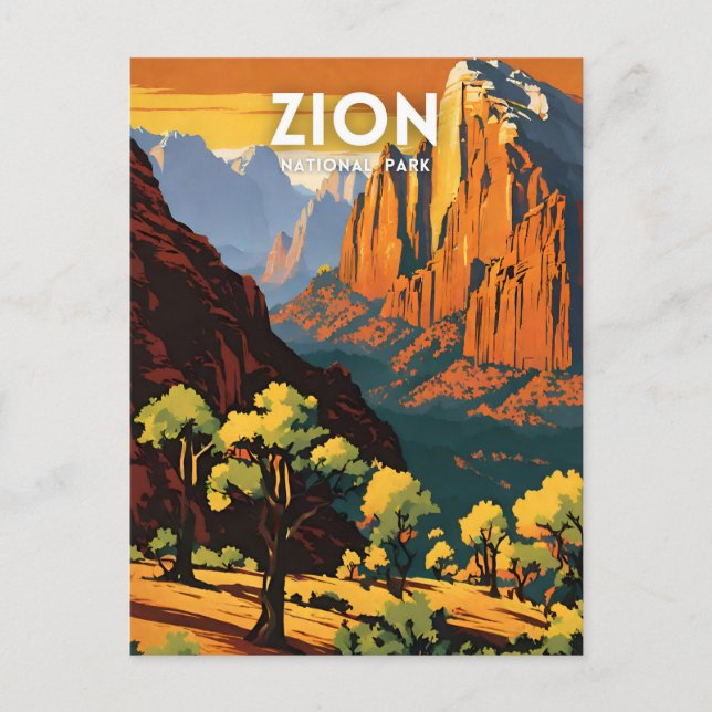 Zion National Park illustration retro Decorative Postcard (Front)