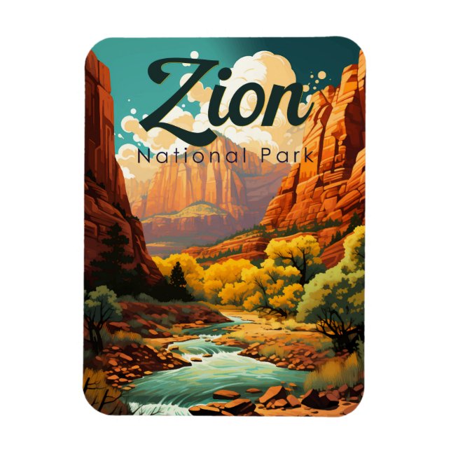 Zion National Park Illustration Retro Magnet (Vertical)