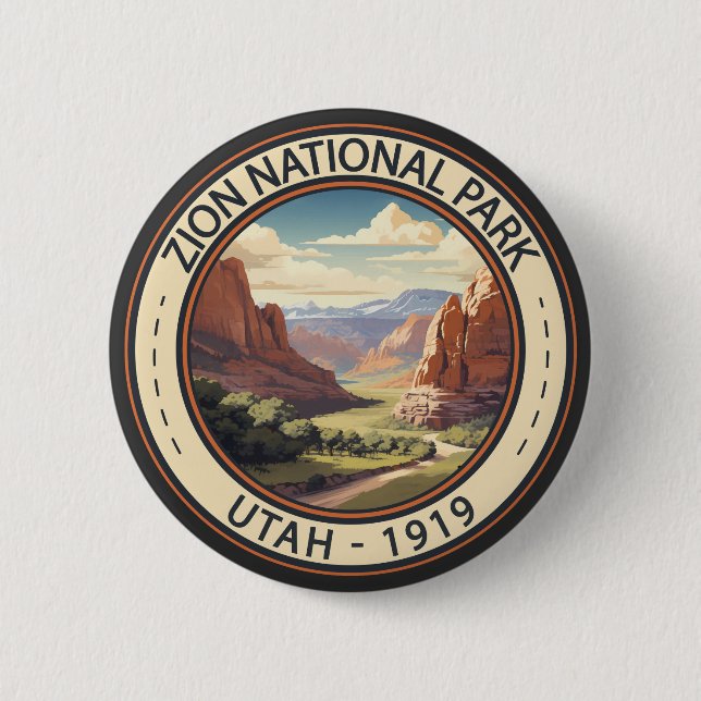Zion National Park Illustration Travel Art 6 Cm Round Badge (Front)