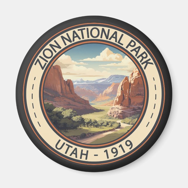Zion National Park Illustration Travel Art Magnet (Front)
