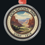 Zion National Park Illustration Travel Art Metal Ornament<br><div class="desc">Zion vector artwork design. The park is a southwest Utah nature preserve distinguished by Zion Canyon’s steep red cliffs.</div>