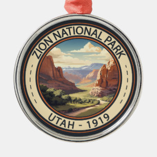 Zion National Park Illustration Travel Art Metal Ornament
