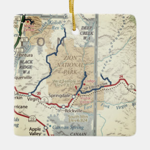 Zion National Park Map Ceramic Ornament