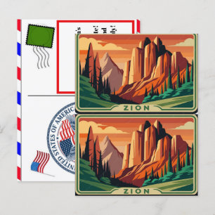 Zion national park Mountain with a sunset Holiday Postcard