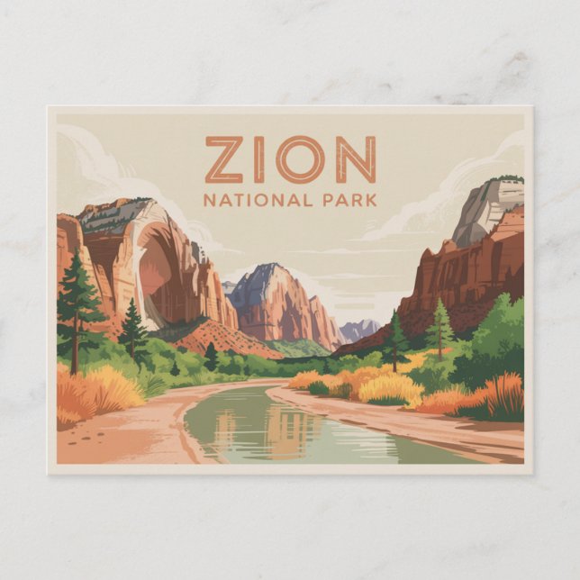 Zion National Park Postcard Vintage (Front)