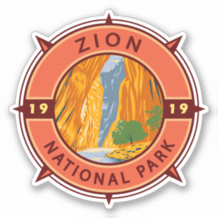 Zion National Park Retro Compass Emblem