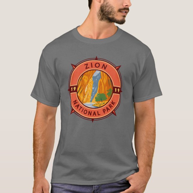 Zion National Park Retro Compass Emblem T-Shirt (Front)