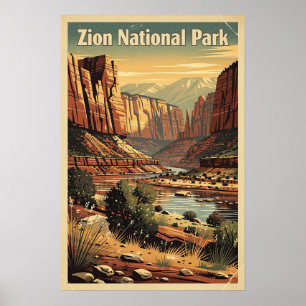 Zion National Park Retro Poster