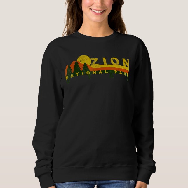 Zion National Park Sunny Mountain Treeline Sweatshirt (Front)