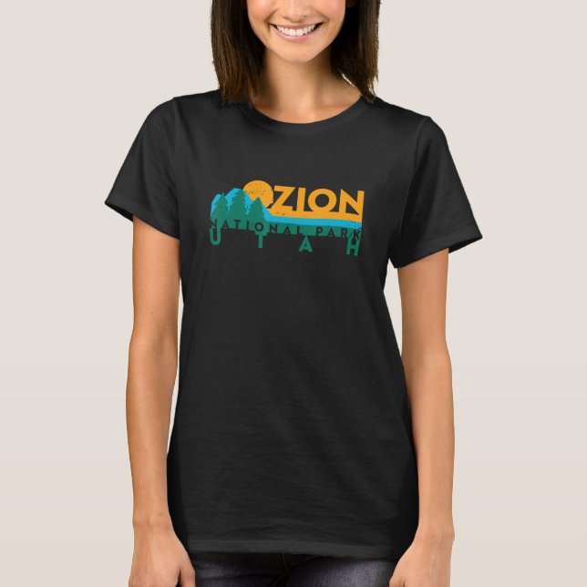 Zion National Park Sunny Mountain Treeline T-Shirt (Front)