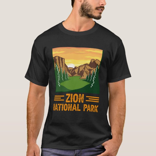 Zion National Park Sunset Canyon Graphic with Pine T-Shirt (Front)
