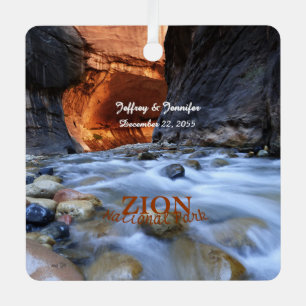 Zion National Park, The Narrows, Name, Square Meta Metal Tree Decoration