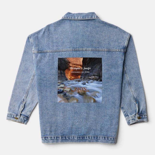 Zion National Park the Narrows, Names, Date Blue Denim Jacket (Back)