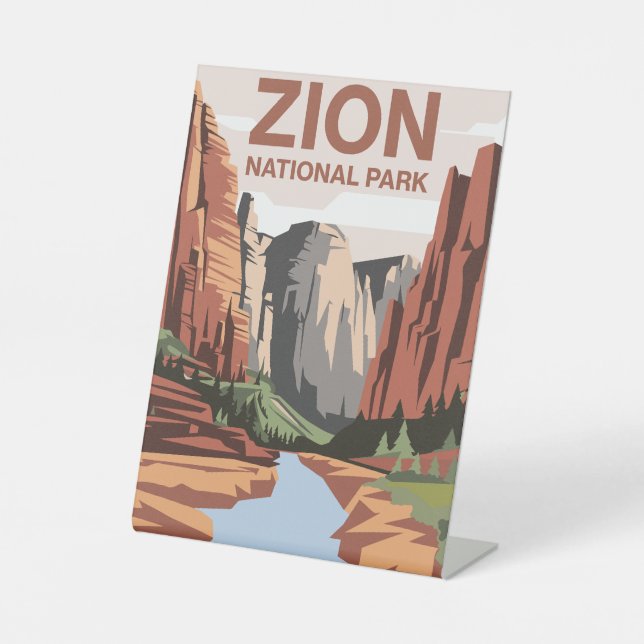 Zion National Park Travel Art Pedestal Sign (Front)