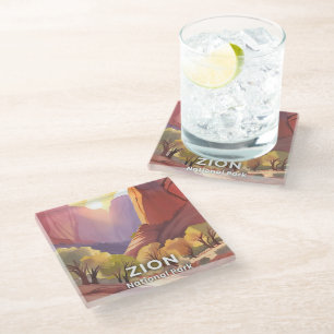 Zion National Park   Travel Watercolor Glass Coaster