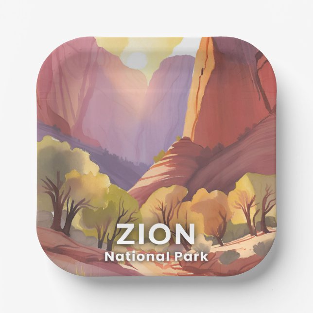 Zion National Park | Travel Watercolor Paper Plate (Front)
