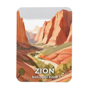 Zion National Park Travel Watercolor Valley Magnet