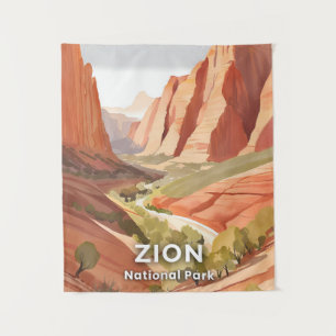 Zion National Park   Travel Watercolor Valley Tapestry