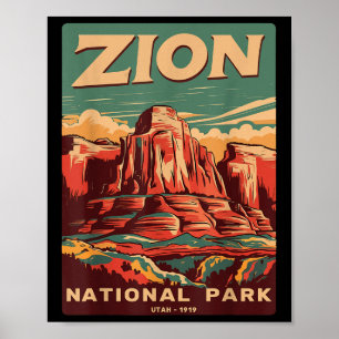 Zion National Park Utah Angels Landing Vintage Hik Poster