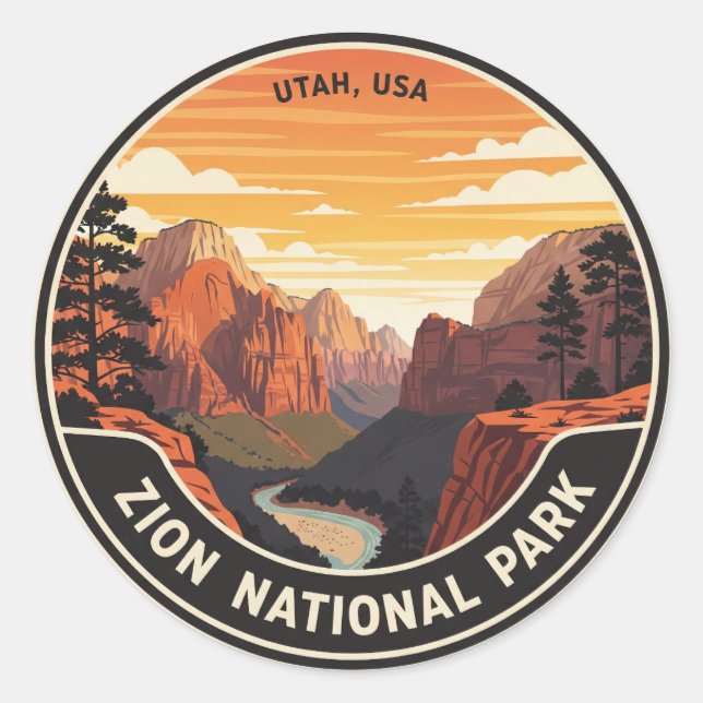 Zion National Park Utah Classic Round Sticker (Front)