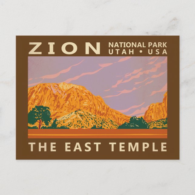 Zion National Park Utah East Temple Vintage Postcard (Front)