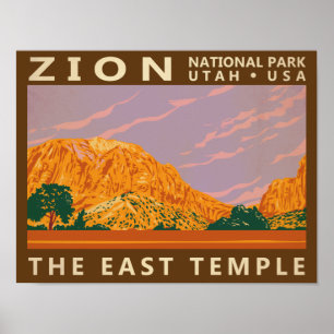 Zion National Park Utah East Temple Vintage Poster