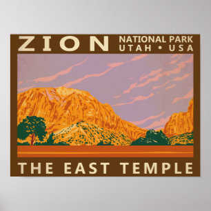 Zion National Park Utah East Temple Vintage Poster