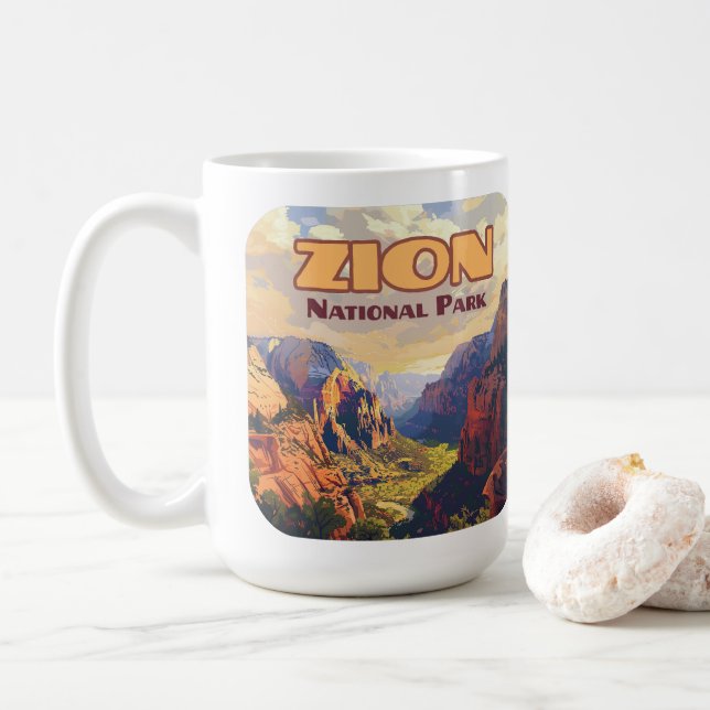 Zion National Park Utah Moab Canyon Retro Coffee Mug (With Donut)