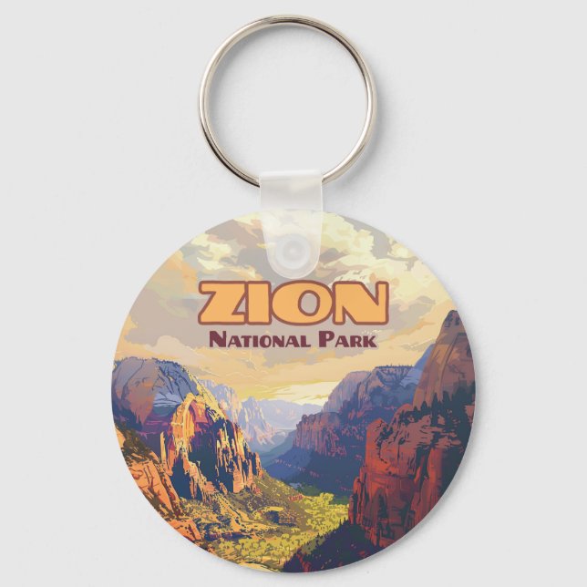 Zion National Park Utah Moab Canyon Retro Key Ring (Front)