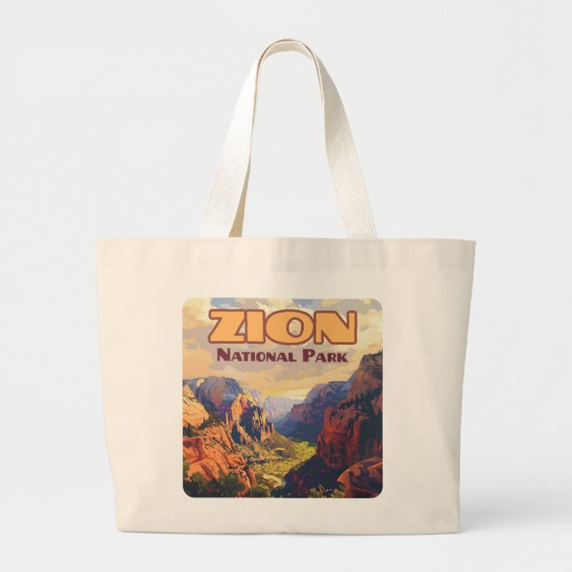 Zion National Park Utah Moab Canyon Retro Large Tote Bag (Front)