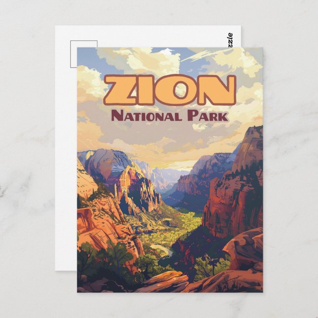 Zion National Park Utah Moab Canyon Retro Postcard (Front/Back)