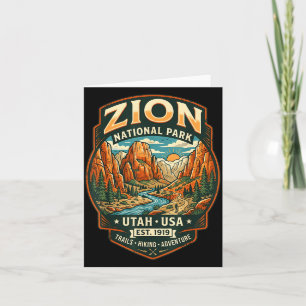 Zion national park utah retro canyon hiking card