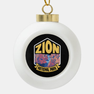 Zion National Park Utah Retro Ceramic Ball Christmas Ornament