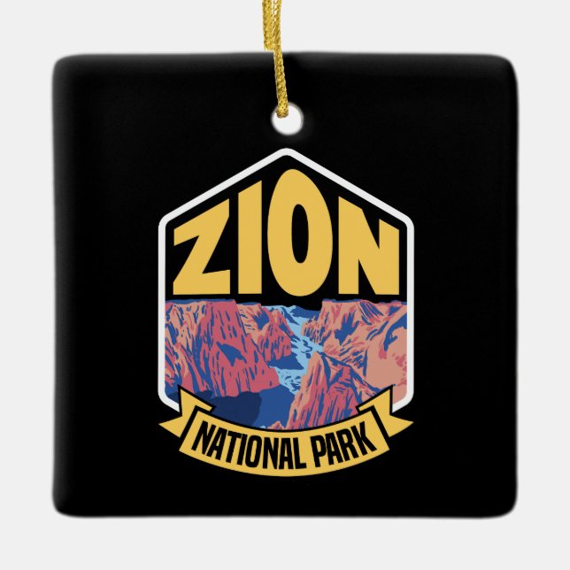 Zion National Park Utah Retro Ceramic Ornament (Front)