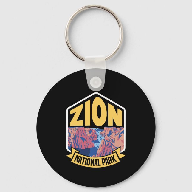 Zion National Park Utah Retro Key Ring (Front)