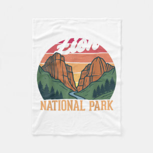 Zion National Park Utah Retro Landscape Adventure Fleece Blanket