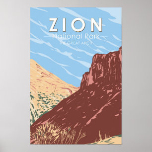 Zion National Park Utah The Great Arch Vintage Poster
