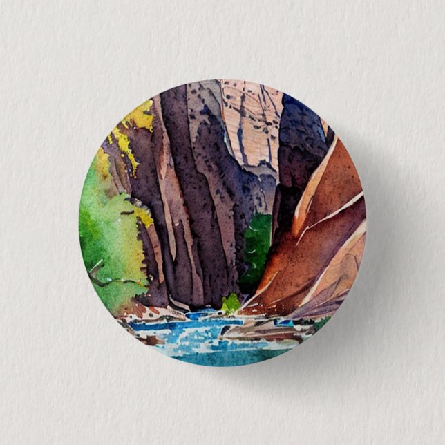 Zion National Park Utah The Narrows by water colou 3 Cm Round Badge (Front)