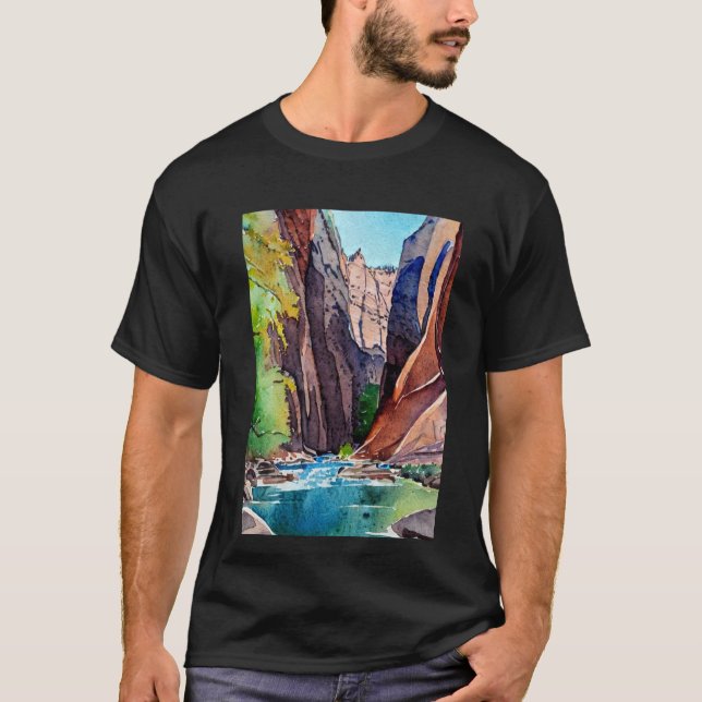 Zion National Park Utah The Narrows by water colou T-Shirt (Front)