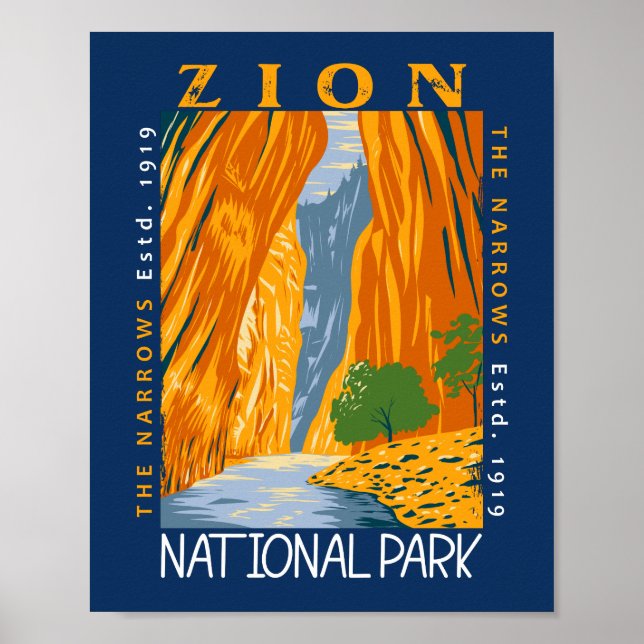 Zion National Park Utah The Narrows Distressed  Poster (Front)