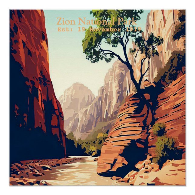 Zion National Park Utah The Narrows watercolor Poster (Front)