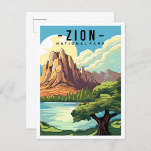 Zion National Park Utah USA Travel Illustration Postcard