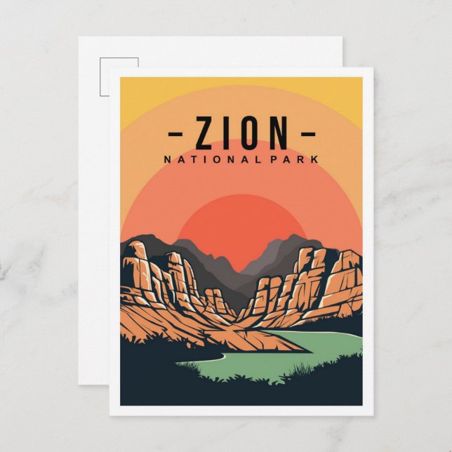 Zion National Park Utah USA Travel Illustration Postcard (Front/Back)