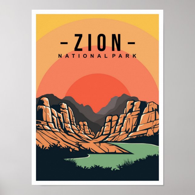 Zion National Park Utah USA Travel Illustration Poster (Front)