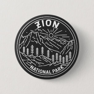 Zion National Park Utah Vintage Monoline  6 Cm Round Badge