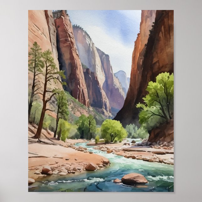 Zion National Park Utah Watercolor Poster (Front)