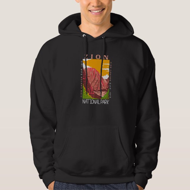 Zion National Park Utah Zion Canyon Distressed Vin Hoodie (Front)