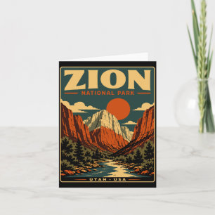 Zion national park vintage retro canyon outdoor card