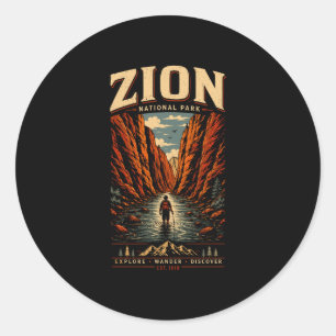 Zion national park vintage retro canyon outdoor classic round sticker