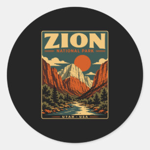 Zion national park vintage retro canyon outdoor classic round sticker